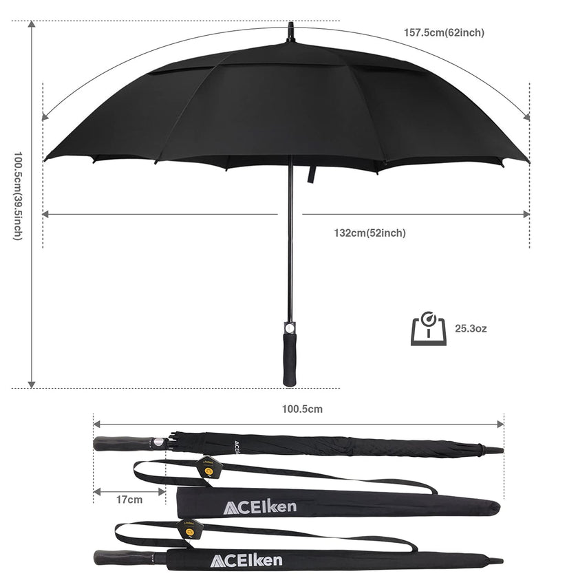 ACEIken Golf Umbrella Windproof Large 62 Inch, Double Canopy Vented, Automatic Open, Extra Large Oversized,Sun Protection Ultra Rain & Wind Resistant Stick Umbrellas, Black 🍁 All In One Marketplace Canada