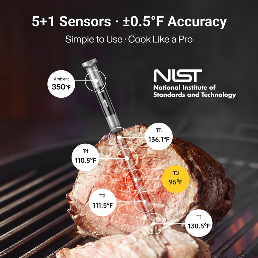 ThermoMaven 3000FT Smart Wireless Meat Thermometer, Sub-1G Long Range, 6 Sensors NIST Certified Accuracy, 2 Thin Probes, Standalone Base with Large LCD for Grill, Smoker, Oven, BBQ 🍁 All In One Marketplace Canada