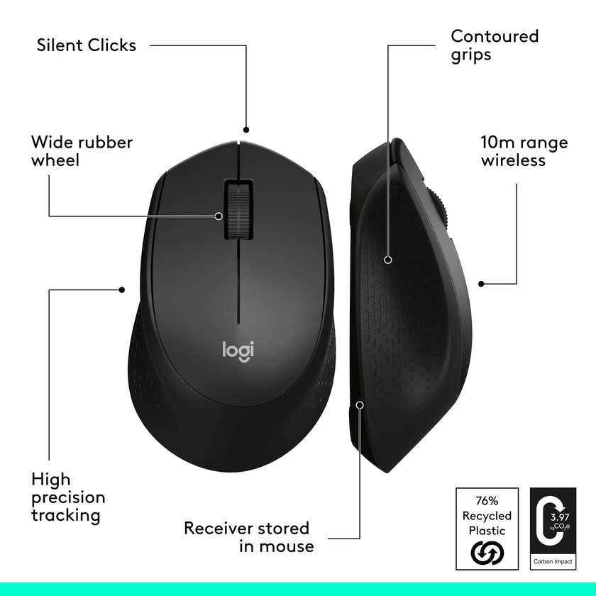 Logitech M330 Silent Wireless Mouse, 2.4GHz with USB Receiver, Optical Tracking, Quiet & Lightweight, Long Battery Life, for PC, Mac, Laptop, Chromebook - Black 🍁 All In One Marketplace Canada