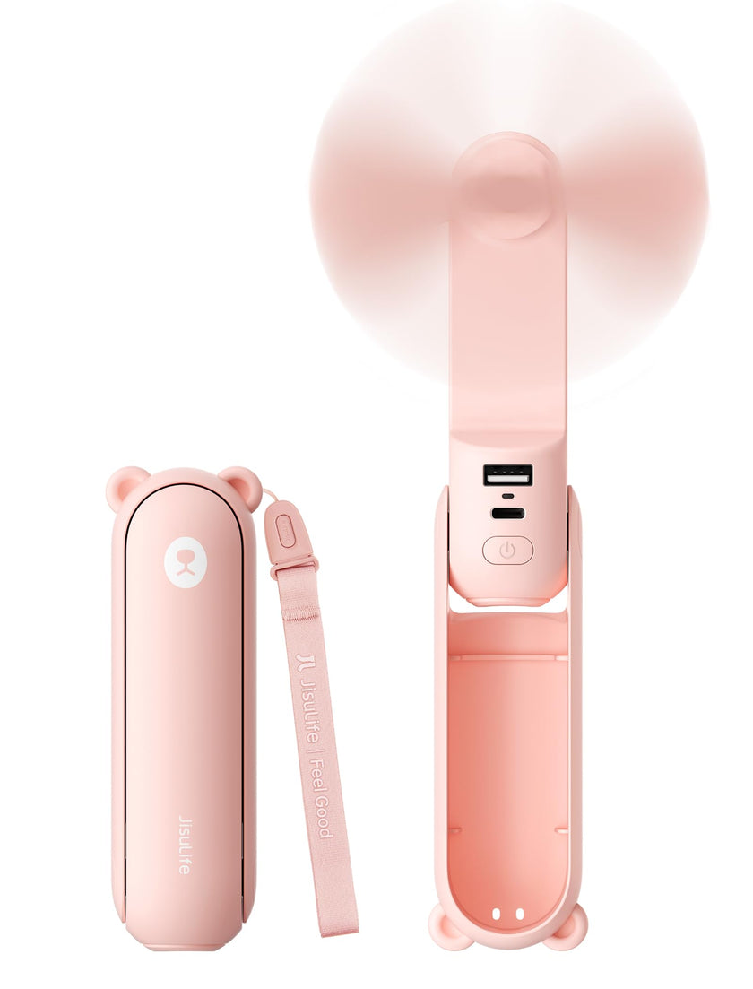 JISULIFE Handheld Mini Fan, 3 IN 1 USB Rechargeable Portable Fan [12-19 Working Hours] with Power Bank, Flashlight, Pocket Design for Travel/Summer/Concerts/Lash, Gifts for Women (Pink) 🍁 All In One Marketplace Canada