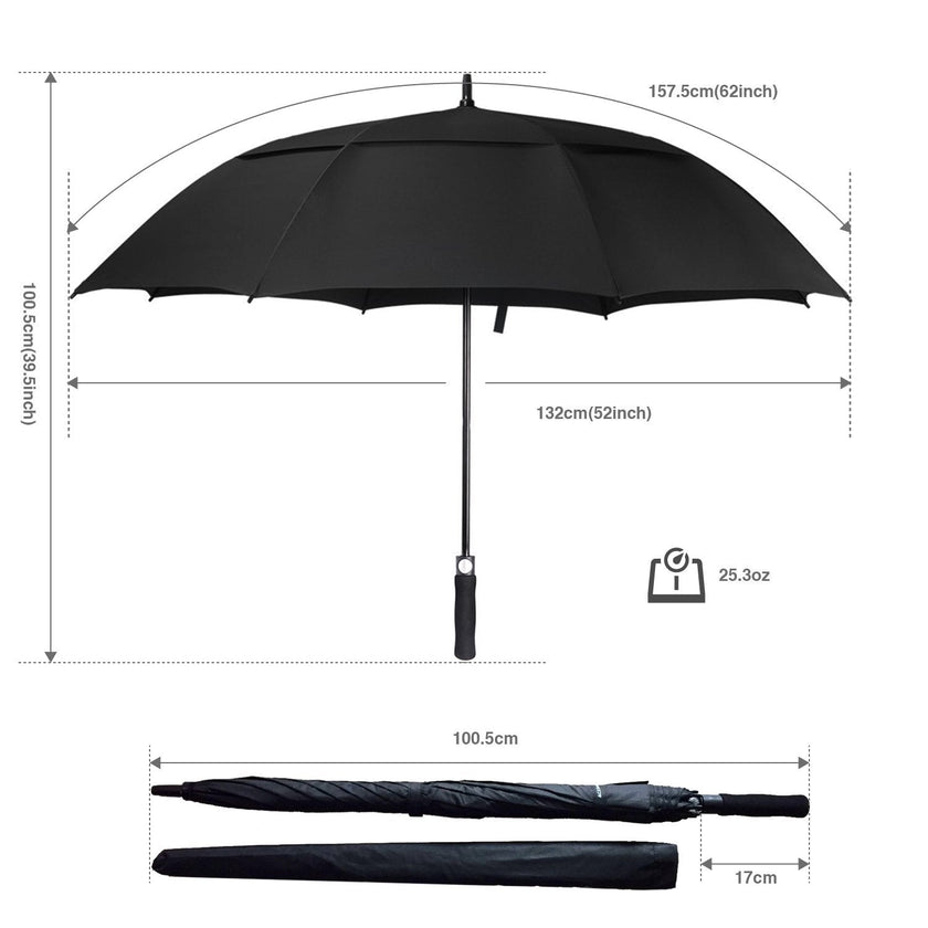 ACEIken Golf Umbrella Windproof Large 62 Inch, Double Canopy Vented, Automatic Open, Extra Large Oversized,Sun Protection Ultra Rain & Wind Resistant Stick Umbrellas, Black 🍁 All In One Marketplace Canada