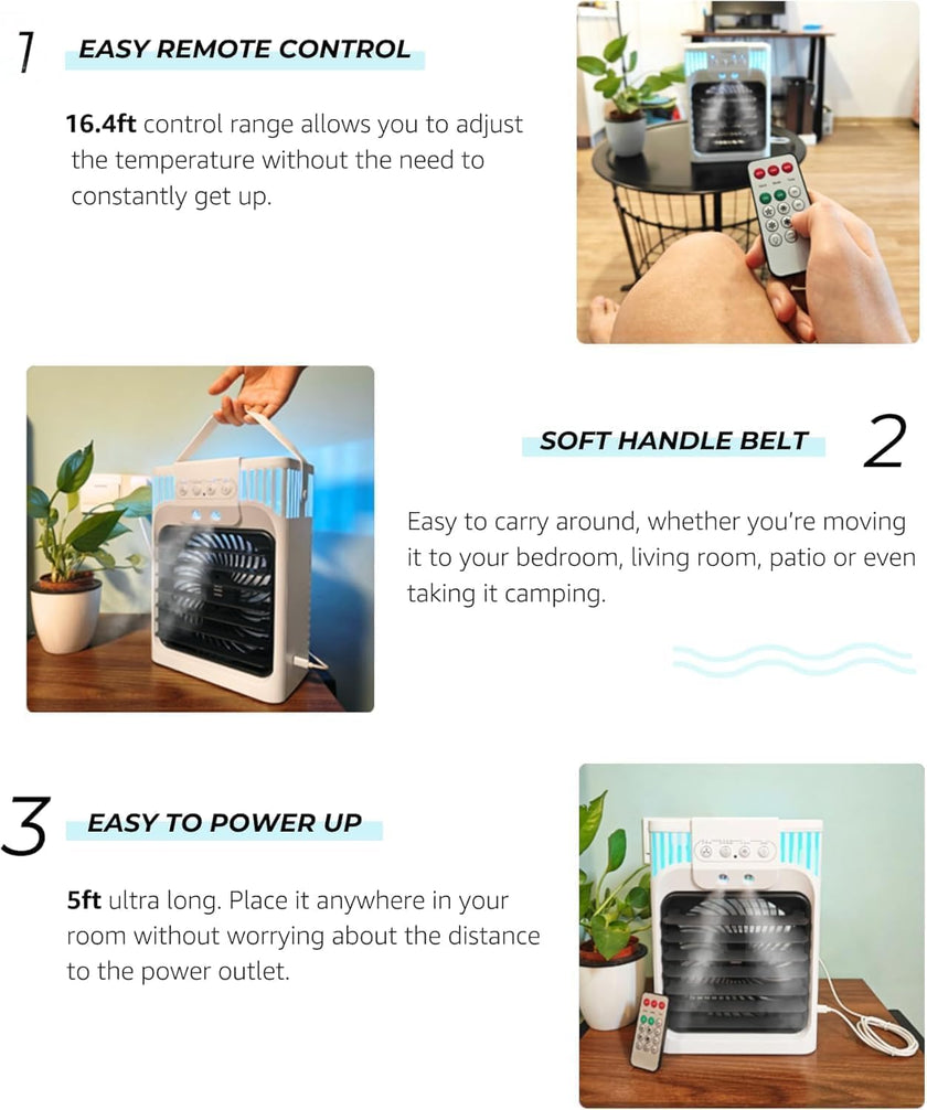 Portable Air Conditioners, 4 in 1 1200ML Personal Air Conditioner, Evaporative Air Cooler Fan with Remote, 7 RGB Light Modes, 3 Speeds & 2-8H Timer for Bedroom,Car,Nightstand, Office, Dorm, RV 🍁 All In One Marketplace Canada