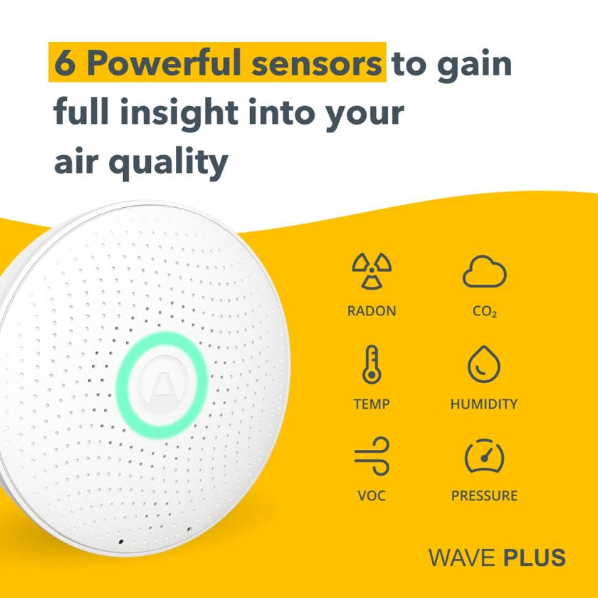 AIRTHINGS Wave Plus Indoor Air Quality Monitor with Radon Detection Free App & Web Dashboard Easy-to-Use Radon, Tvocs, Co2, Temperature, Humidity & Air Pressure “ Bluetooth Battery Operated,White 🍁 All In One Marketplace Canada