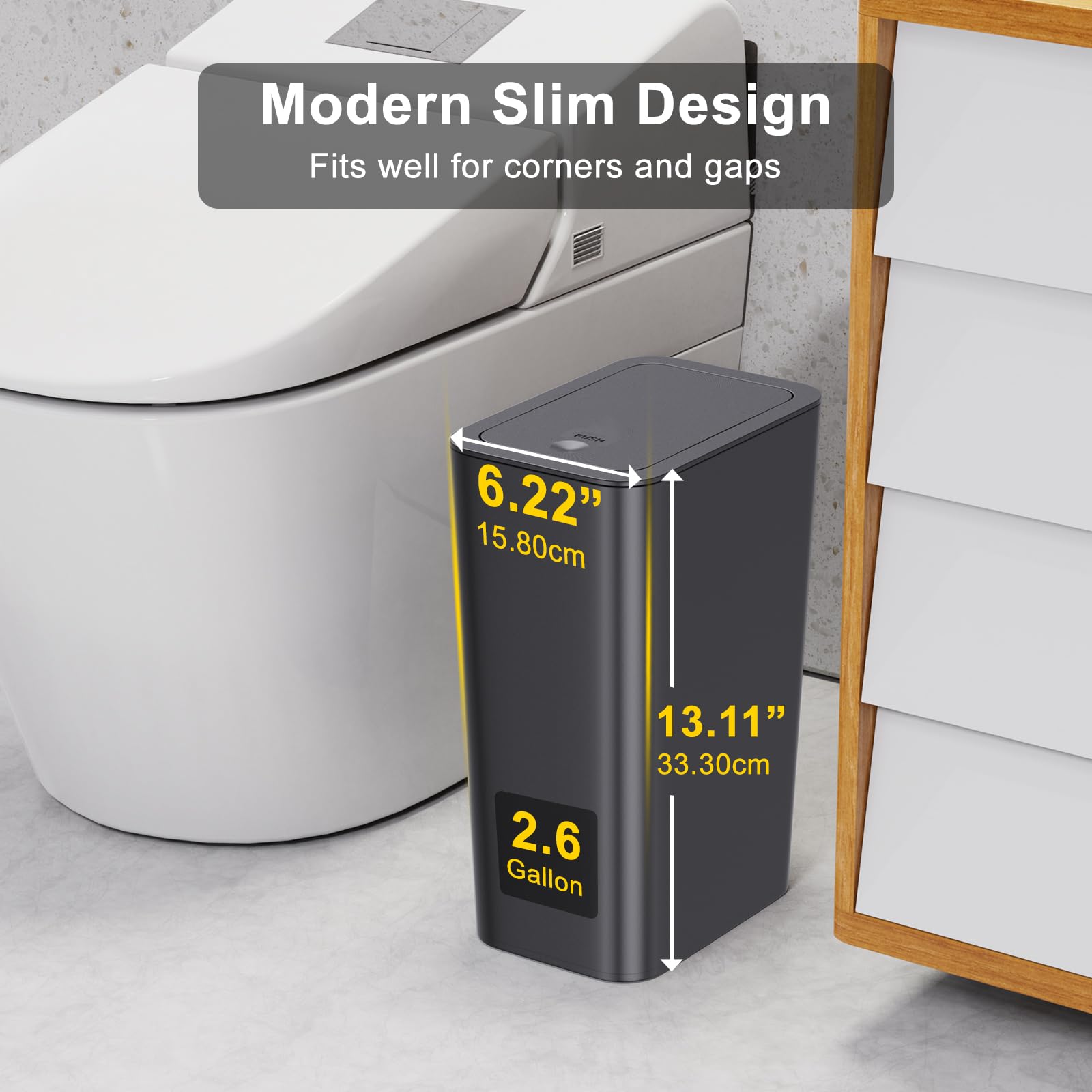 3 Pack 10 Liter Bathroom Trash Can with lid, 2.6 Gallon Kitchen Trash Can,Small Garbage Can Slim Compost Bin Waste Basket for Bathroom,Kitchen,Bedroom,Living Room,Office,Laundry - Black 🍁 All In One Marketplace Canada