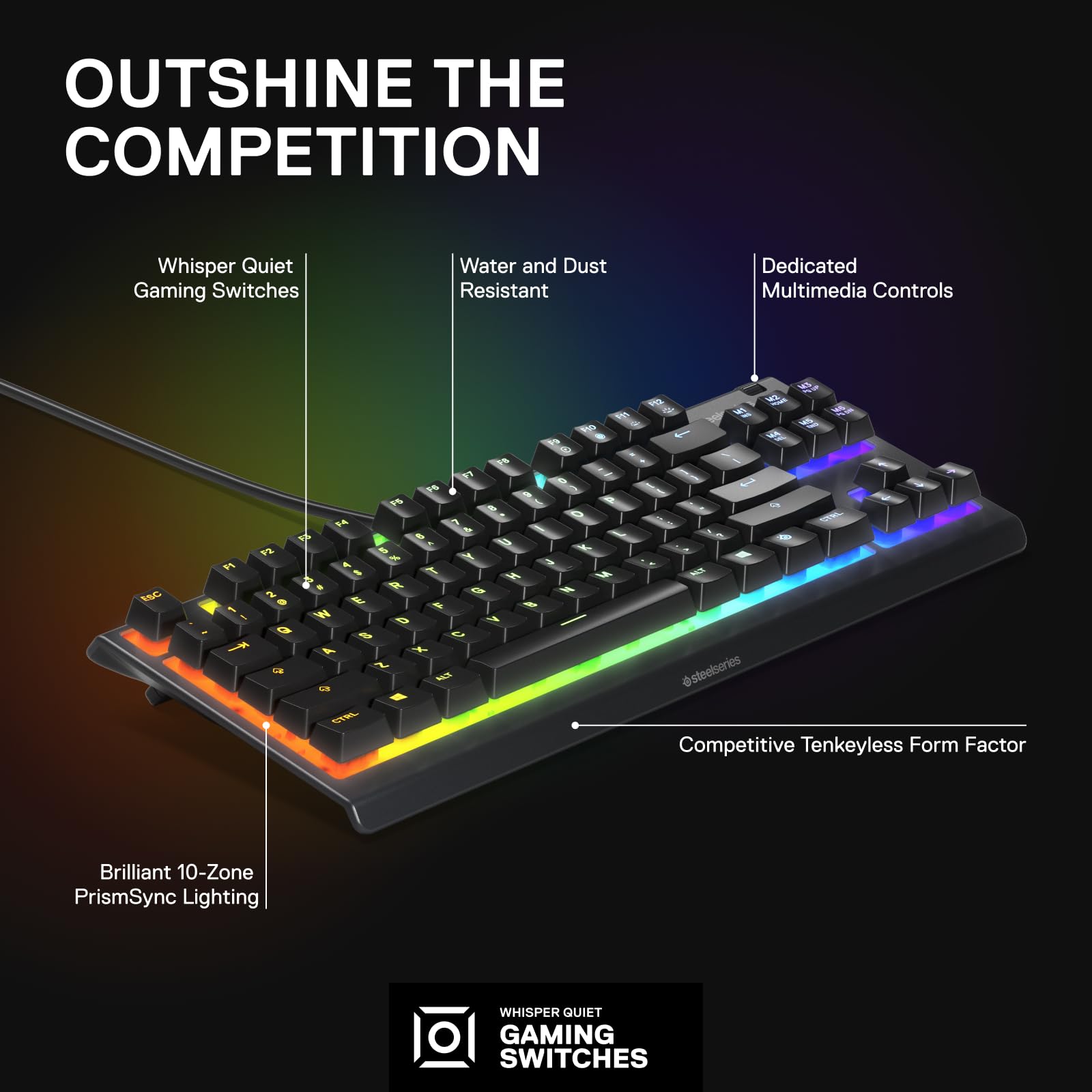 SteelSeries Apex 3 TKL RGB Gaming Keyboard – Tenkeyless Compact Form Factor - 8-Zone RGB Illumination – IP32 Water & Dust Resistant – Whisper Quiet Gaming Switch – Gaming Grade Anti-Ghosting, Black 🍁 All In One Marketplace Canada