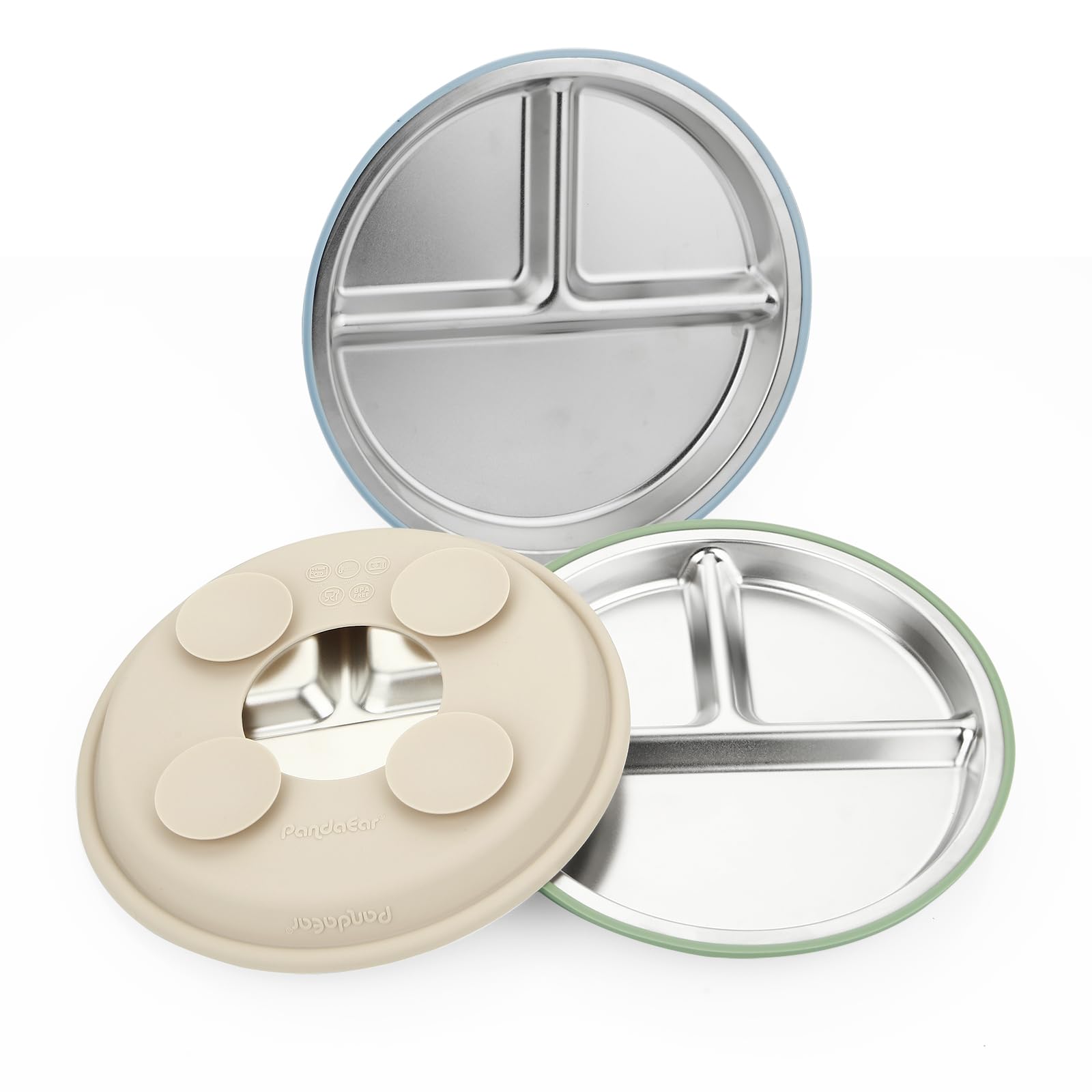 PandaEar 3 Pack Stainless Steel Baby Plates with Suction, Divided Toddler Plate for Baby Led Weaning Supplies, Non-Slip Suction Plates Baby Feeding Set, Dishwasher Safe (Blue/Green/Brown) 🍁 All In One Marketplace Canada