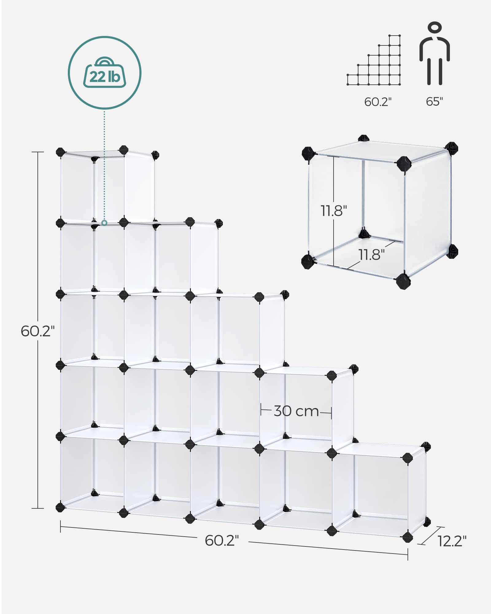 SONGMICS Cube Storage Organizer, 16 Cube Closet Organizers 48.4 x 12.2 x 48.4 Inches, White ULPC44L 🍁 All In One Marketplace Canada