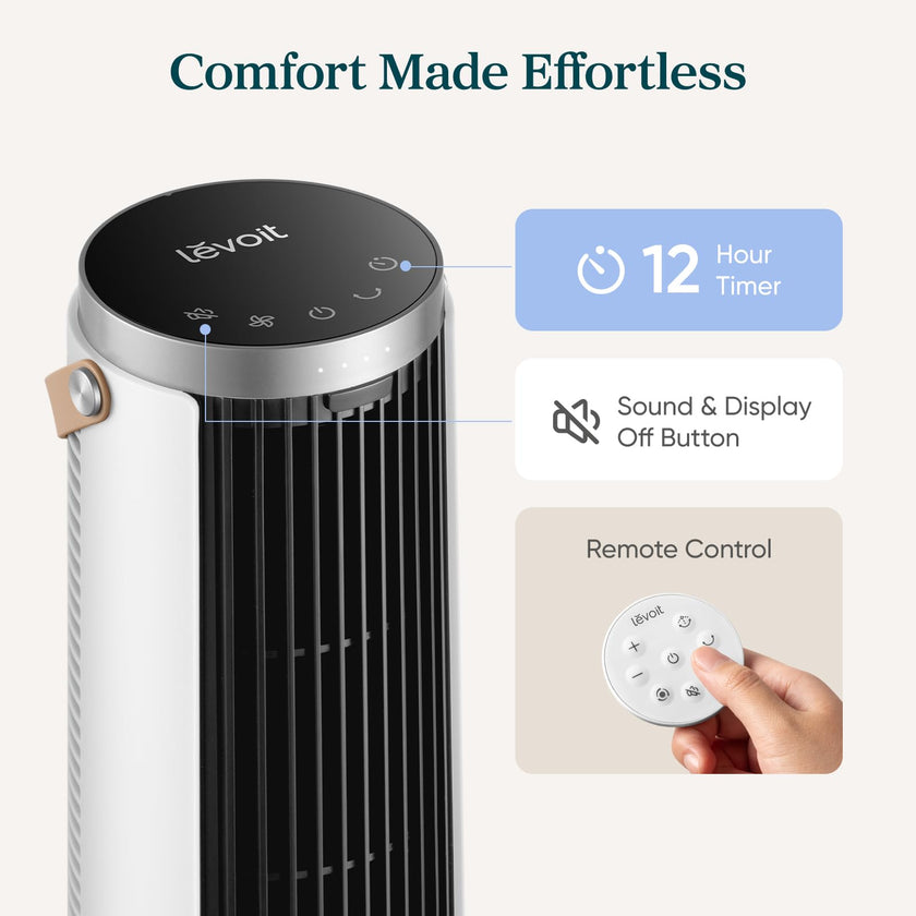 Levoit Mini Tower Fan for Bedroom, Quiet Cooling Desk Fan with Upgraded DC Motor, 20dB Ultra Silent, Portable Small Standing Fan with 5 Speeds, Multi‑Angle Oscillation, Remote & 12H Timer, Windi 🍁 All In One Marketplace Canada