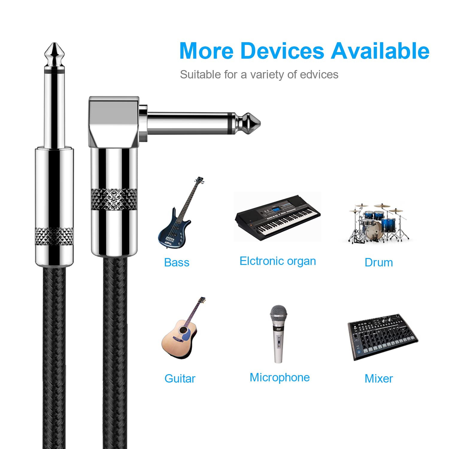 Guitar Cable 10ft New bee Electric Instrument Cable Bass AMP Cord for Electric Guitar, Bass Guitar, Electric Mandolin, Pro Audio (Right Angle to Straight, Black) 🍁 All In One Marketplace Canada