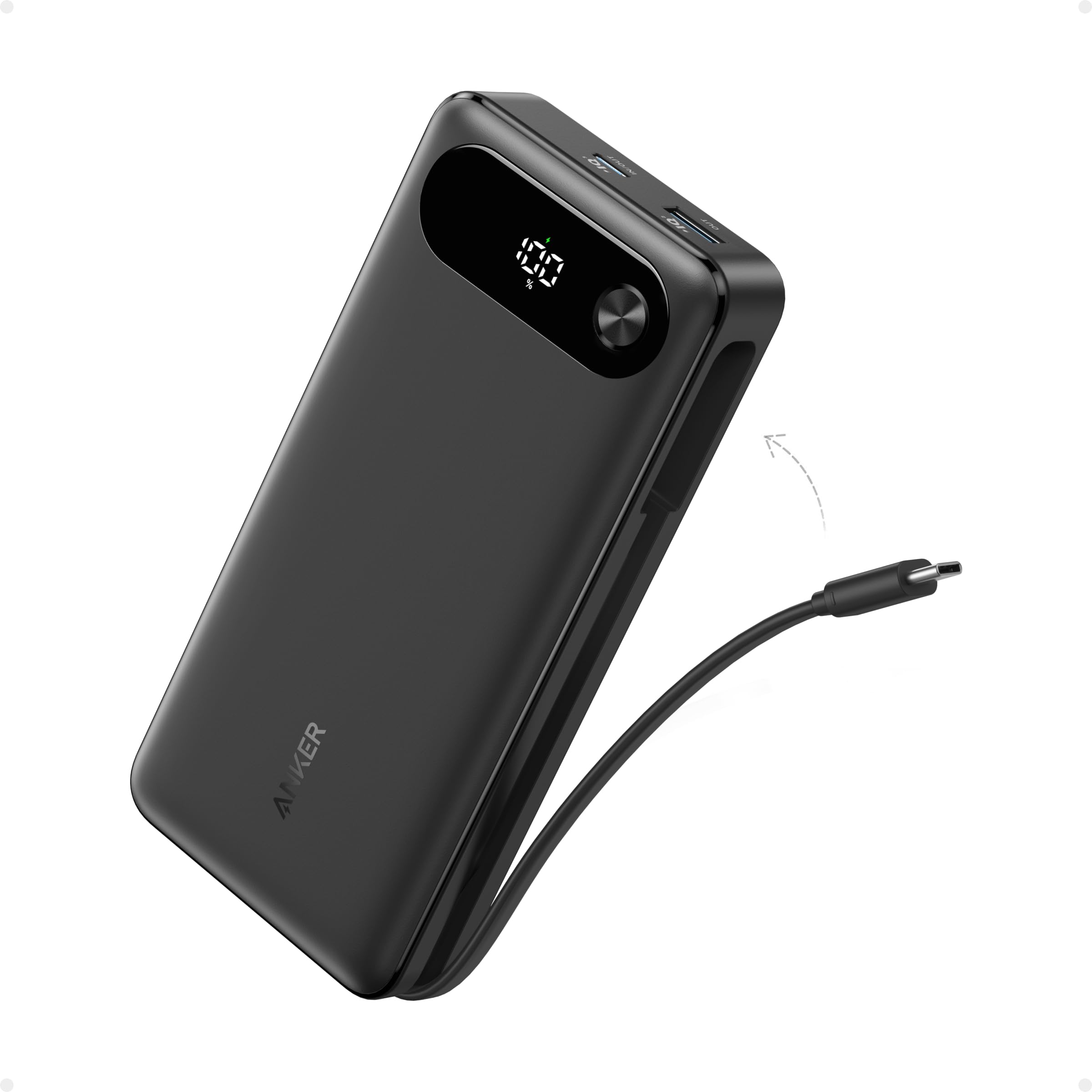 ANKER Power Bank, 20,000mAh Travel Essential Portable Charger with Built-in USB-C Cable, 3-Port 87W Max Fast Charging Battery Pack, for iPhone 17/16/15 Series, Samsung, Switch, and More (Black) 🍁 All In One Marketplace Canada