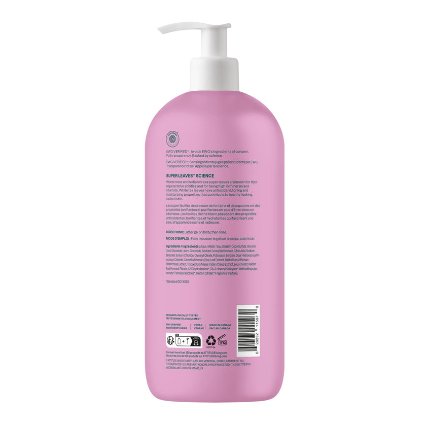 ATTITUDE Body Wash, Made in Canada, EWG Verified Shower Gel, Dermatologically Tested, Plant and Mineral-Based, Vegan Personal Care Products, White Tea Leaves, 946 mL 🍁 All In One Marketplace Canada