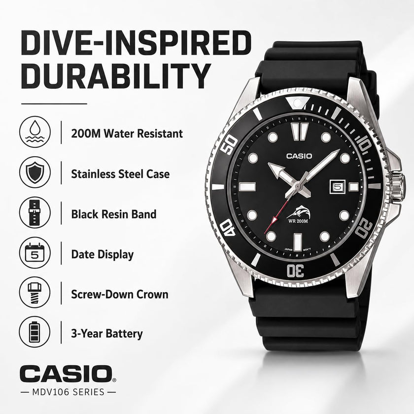 Casio Men’s MDV106-1AV 200M Duro Analog Watch, Black 🍁 All In One Marketplace Canada
