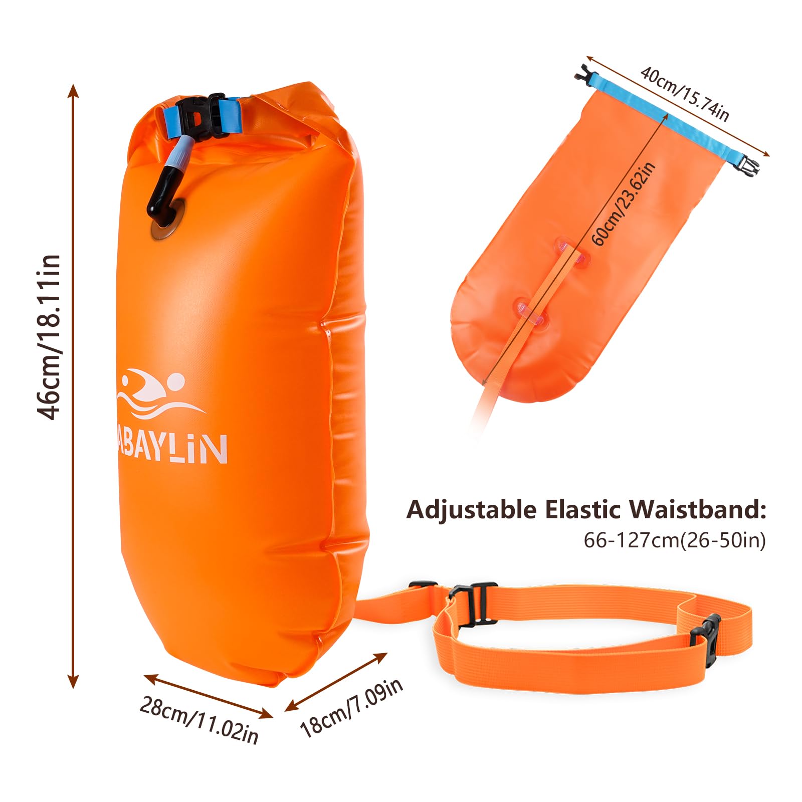 20L Swim Buoy, Swim Buoy with Storage for Kids and Adults, Waterproof Inflatable Dry Bag Swim Safety Float for Water Sports, Open Water Swimmers, Triathletes, Kayakers and Snorkelers, Orange 🍁 All In One Marketplace Canada