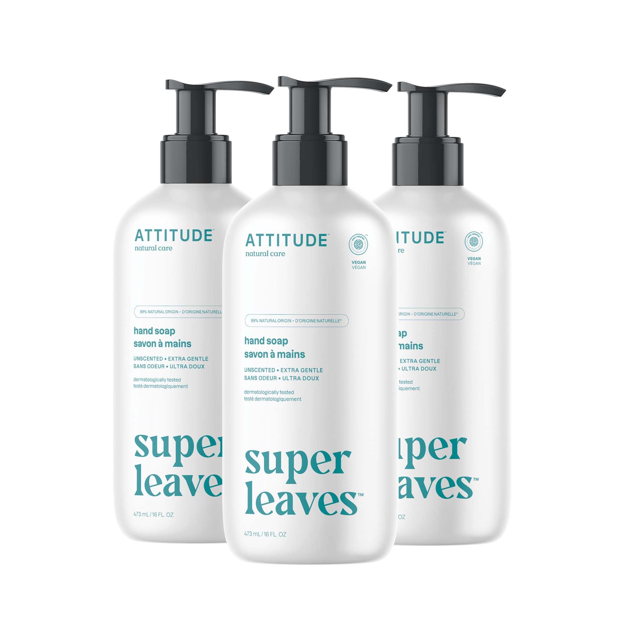 ATTITUDE Liquid Hand Soap, EWG Verified, Plant and Mineral-Based, Vegan Personal Care Products, Unscented, 473 mL (Pack of 3) 🍁 All In One Marketplace Canada