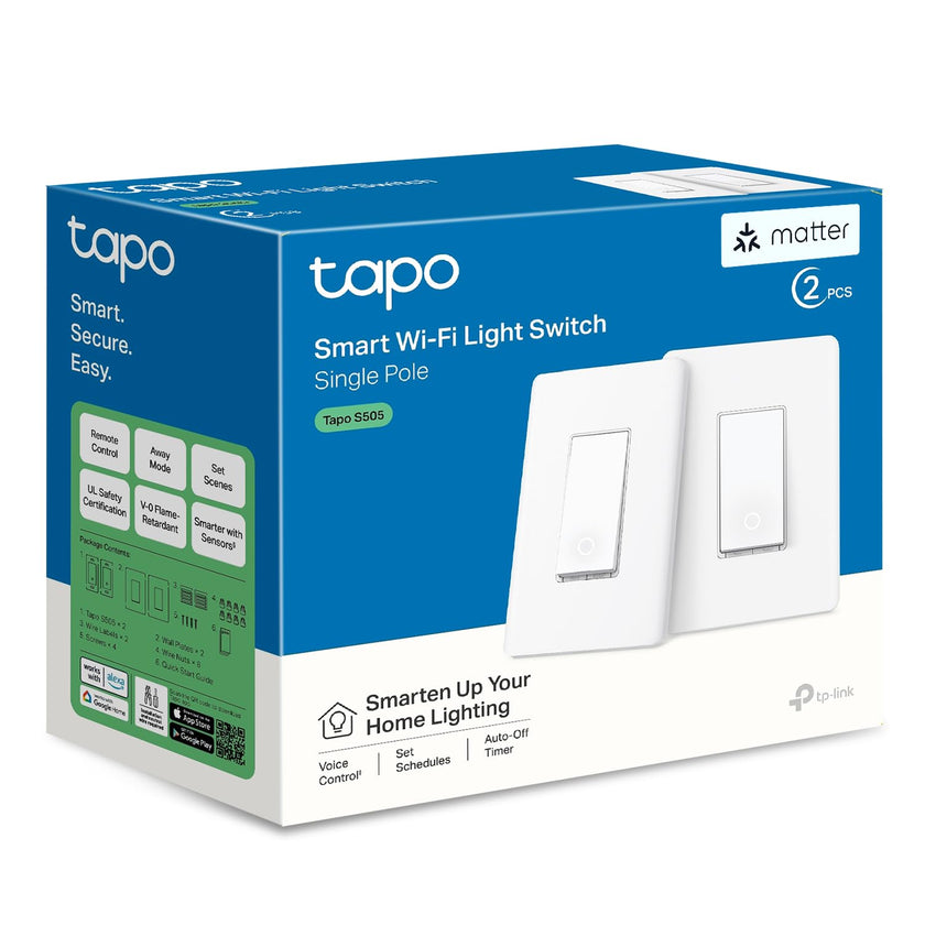TP-Link Tapo Smart Light Switch, Matter Compatible, Single Pole, Neutral Wire Required, Voice Control w/Siri, Alexa & Google Home, UL Certified, Timer & Schedule, Guided Install, Tapo S505(2-Pack) 🍁 All In One Marketplace Canada