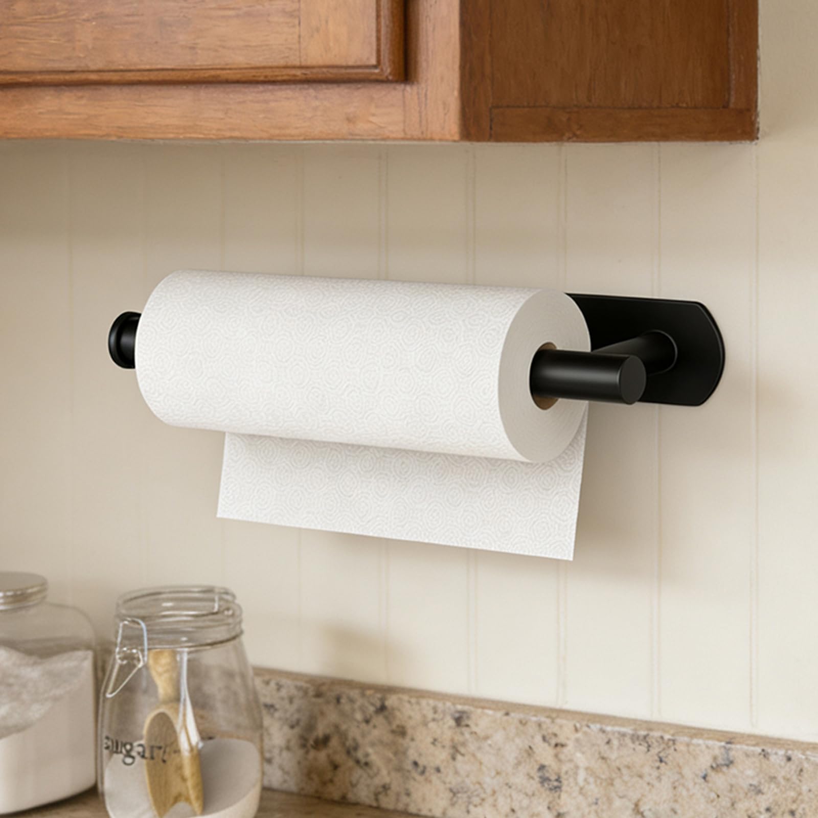 HUFEEOH Black Adhesive Paper Towel Holder Under Cabinet Wall Mount for Kitchen Paper Towel, Stainless Steel Paper Towel Roll Rack for Bathroom Towel 🍁 All In One Marketplace Canada