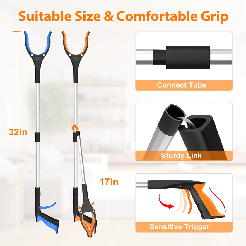 REWKCY 32in/83cm Grabber Reacher Tool 2-Pack, Foldable Reacher Grabber with 360° Rotating Jaw & Magnet, Heavy Duty Pick Up Stick for Seniors 🍁 All In One Marketplace Canada