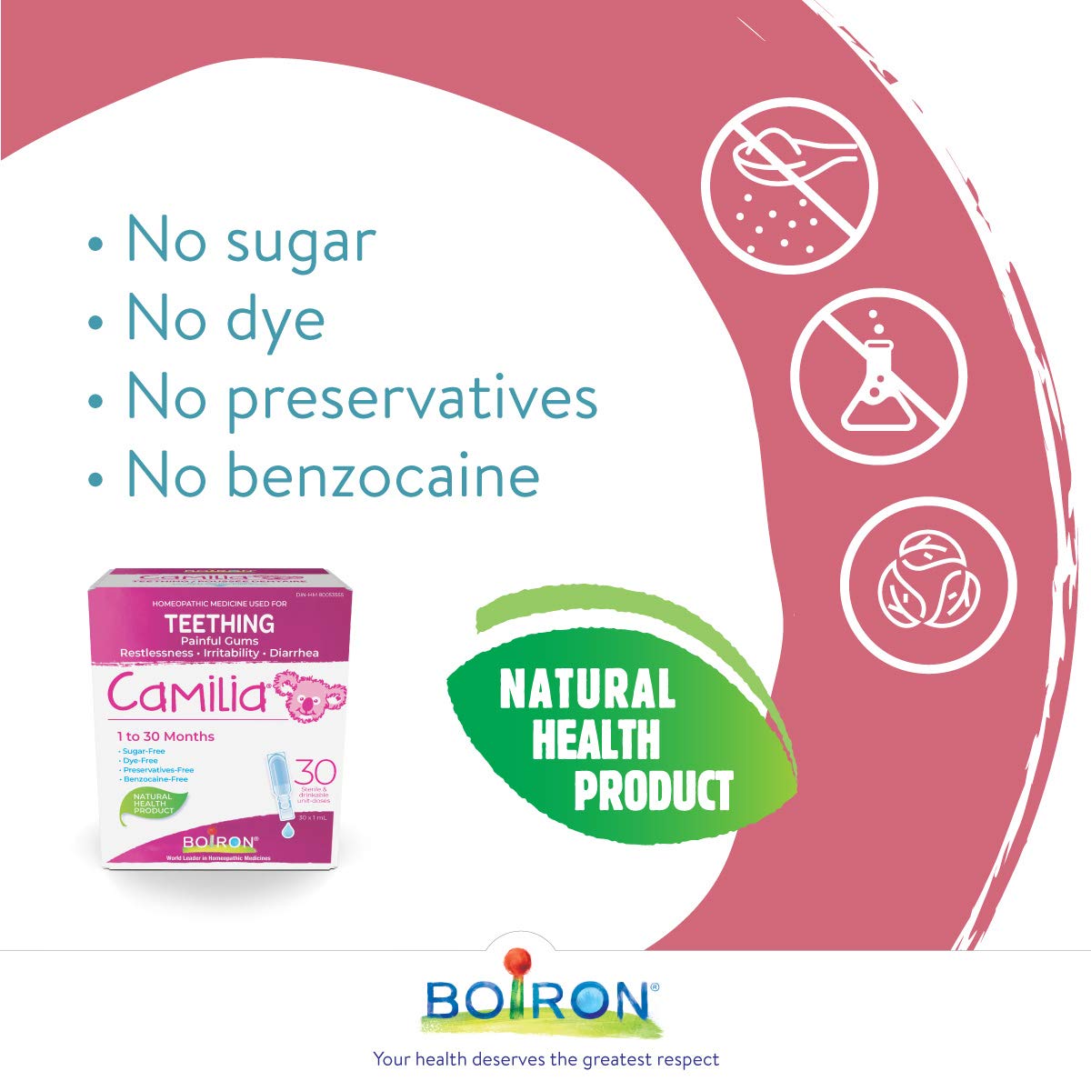 Boiron Camilia Baby Teething 60 unit-doses (twin pack). Camilia used for pain, restlessness, irritability and diarrhea due to teething. Benzocaine-Free and Preservative-Free,No Sugar, No Dye. 1 to 30 months 🍁 All In One Marketplace Canada