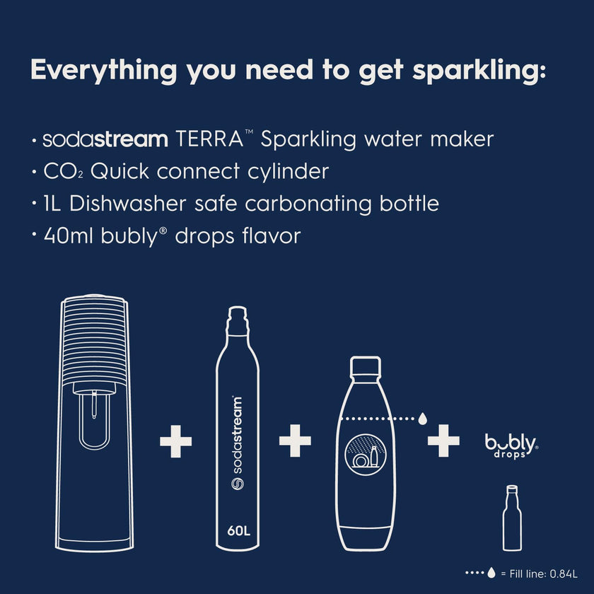 SodaStream Terra Sparkling Water Maker (Blue) with CO2 Cylinder, 1L Dishwasher Safe Bottle & Bubly Drink 🍁 All In One Marketplace Canada