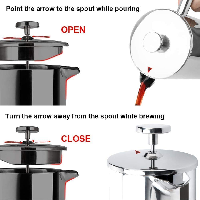 Secura French Press Coffee Maker, 304 Grade Stainless Steel Insulated Coffee Press with 2 Extra Screens, 34oz (1 Litre), Silver 🍁 All In One Marketplace Canada
