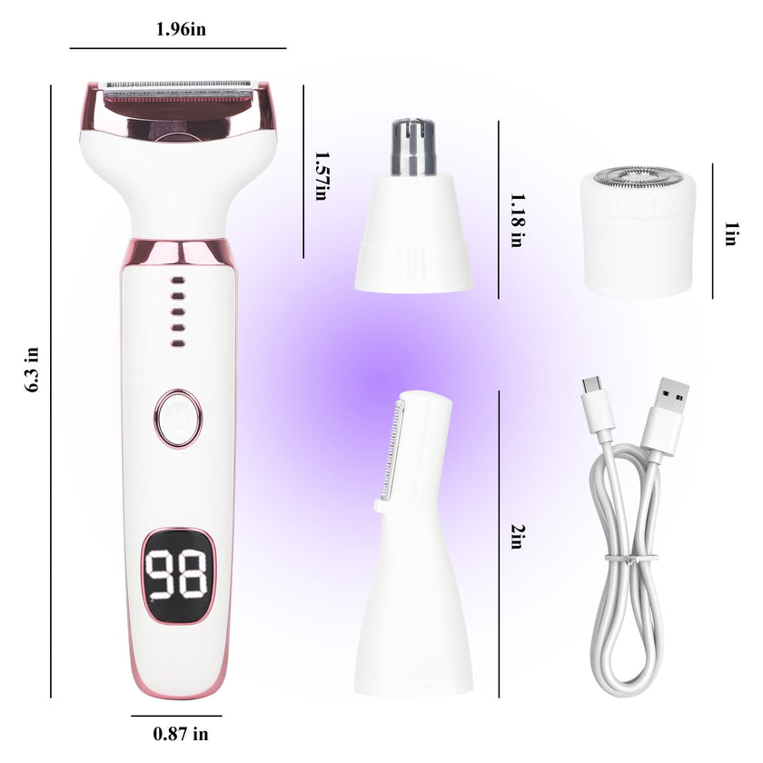 Beanify Electric Razor for Women Men,4 in 1 LED Display Ladies Wet & Dry Body Razors and Facial Hair Remover, Rechargeable Painless Hair Removal Kit for Nose Face Body Leg Bikini Arm Hair (Pink) 🍁 All In One Marketplace Canada