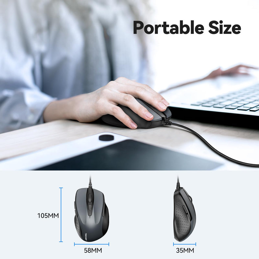 TECKNET USB Wired Mouse, 6-Button Corded Computer Mouse with 4 Adjustable DPI, Optical Computer Mice with Ergonomic Design and 5FT Cord for Laptop, Chromebook, PC, Desktop, Mac, Notebook-Gray 🍁 All In One Marketplace Canada