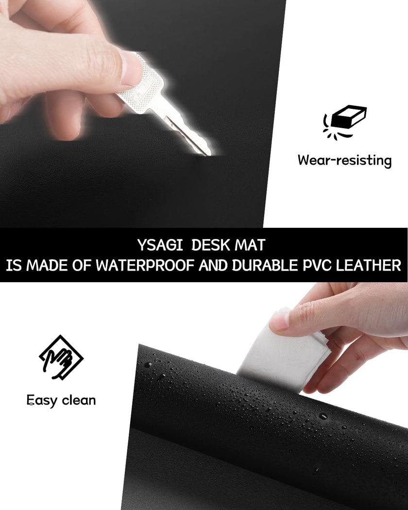 Non-Slip Desk Pad,Mouse Pad,Waterproof PVC Leather Desk Table Protector,Ultra Thin Large Desk Blotter, Easy Clean Laptop Desk Writing Mat for Office Work/Home/Decor(Black, 31.5