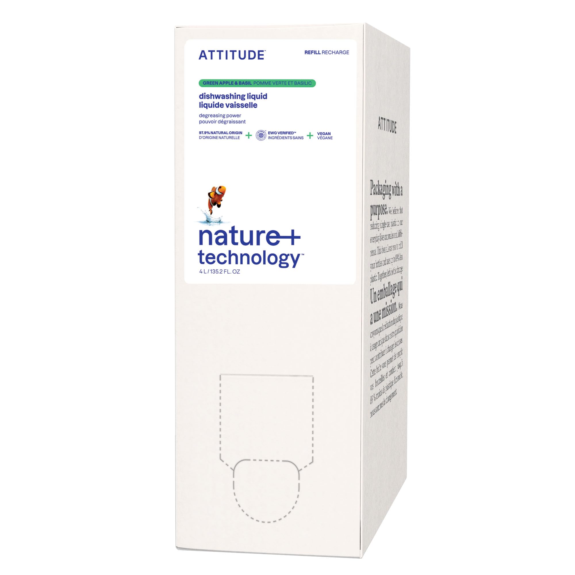 ATTITUDE Dish Soap Refill, EWG Verified, Plant-Based & Vegan Dishwashing Liquid, Naturally Derived, Made in Canada, Green Apple and Basil Scent, 4 Liters 🍁 All In One Marketplace Canada