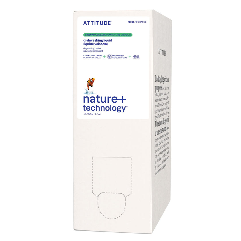 ATTITUDE Dish Soap Refill, EWG Verified, Plant-Based & Vegan Dishwashing Liquid, Naturally Derived, Made in Canada, Green Apple and Basil Scent, 4 Liters 🍁 All In One Marketplace Canada