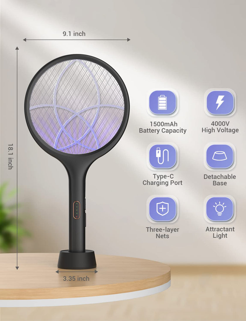 YISSVIC Bug Zapper Racket Electric Fly Swatter Fly Zapper Indoor Outdoor Rechargeable (Black-2 Piece) 🍁 All In One Marketplace Canada