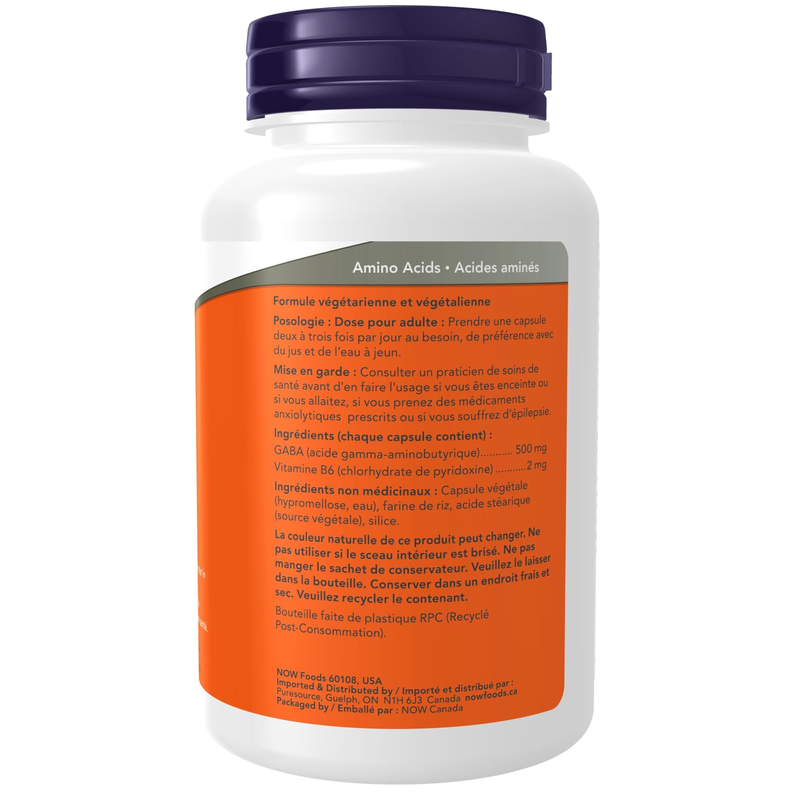 NOW Supplements, GABA (Gamma-Aminobutyric Acid) 500 mg + B-6, Natural Neurotransmitter, 100 Veg Capsules 🍁 All In One Marketplace Canada