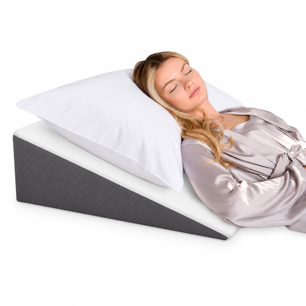 Kӧlbs Bed Wedge Pillow with Memory Foam Top Chic Jacquard Grey and White Cover (7.5