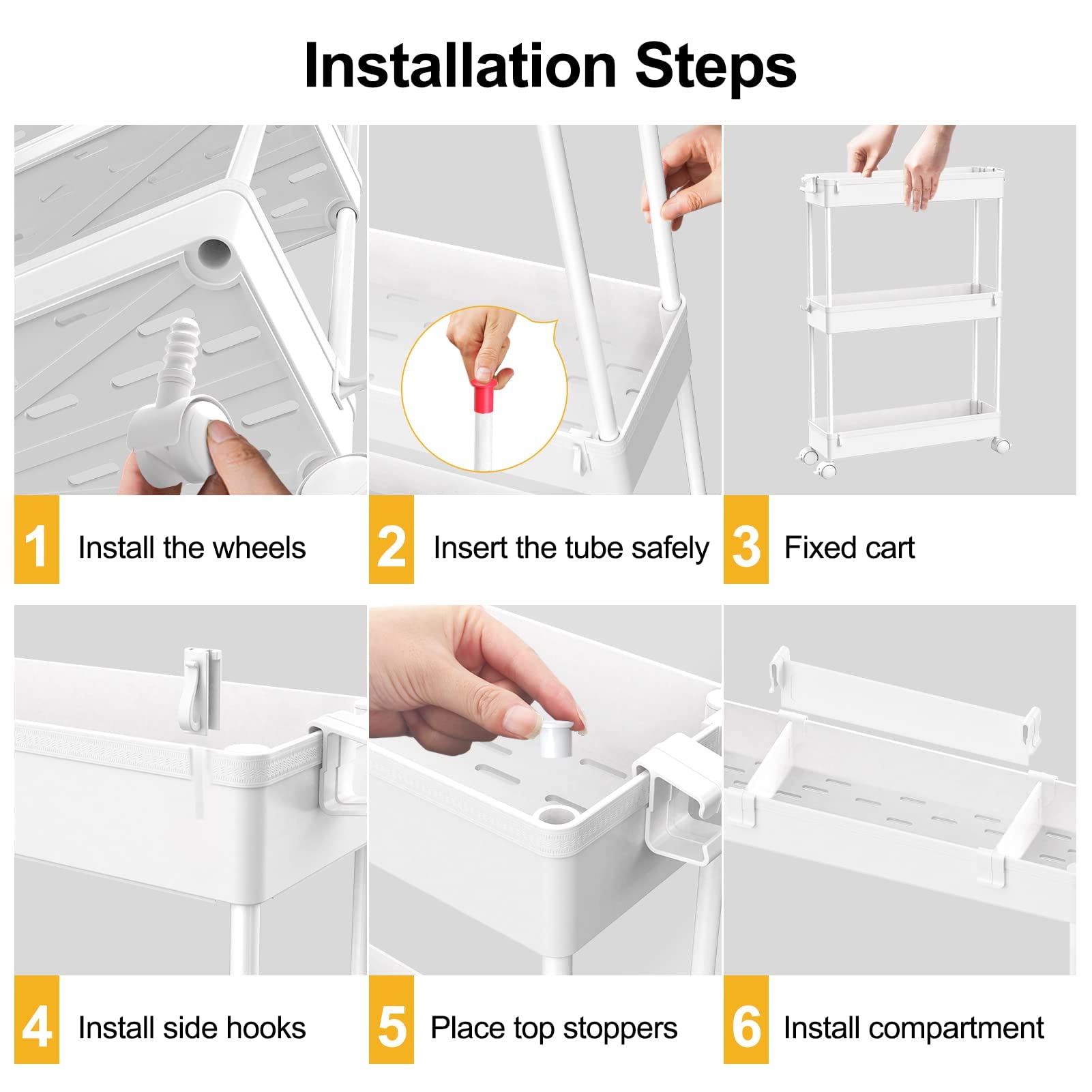 SPACELEAD Slim Storage Cart,3 Tier Bathroom Rolling Utility Cart Storage Organizer Slide Out Cart, Mobile Shelving Unit Organizer Trolley for Office Bathroom Kitchen Laundry Room Narrow Places, White 🍁 All In One Marketplace Canada