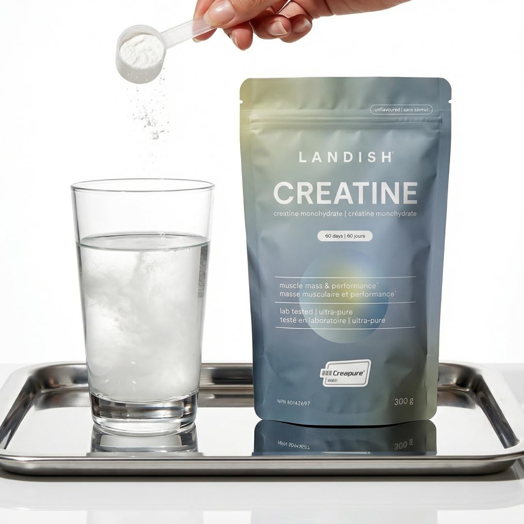 Landish Creatine Monohydrate Powder – Creapure®, German-Made Micronized Creatine – Canadian Brand – Increases Muscle Mass & Improves Strength – For Women & Men – Vegan –Unflavoured – 300 g (60 Servings) 🍁 All In One Marketplace Canada