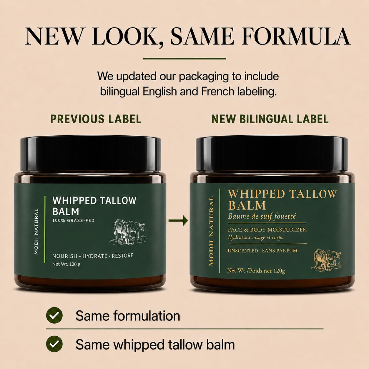 Whipped Beef Tallow Moisturizer - 100% Grass-Fed Tallow Face Balm with Honey, Jojoba Oil, Olive Oil & Sweet Almond Oil - Unscented - 120ml/4oz 🍁 All In One Marketplace Canada