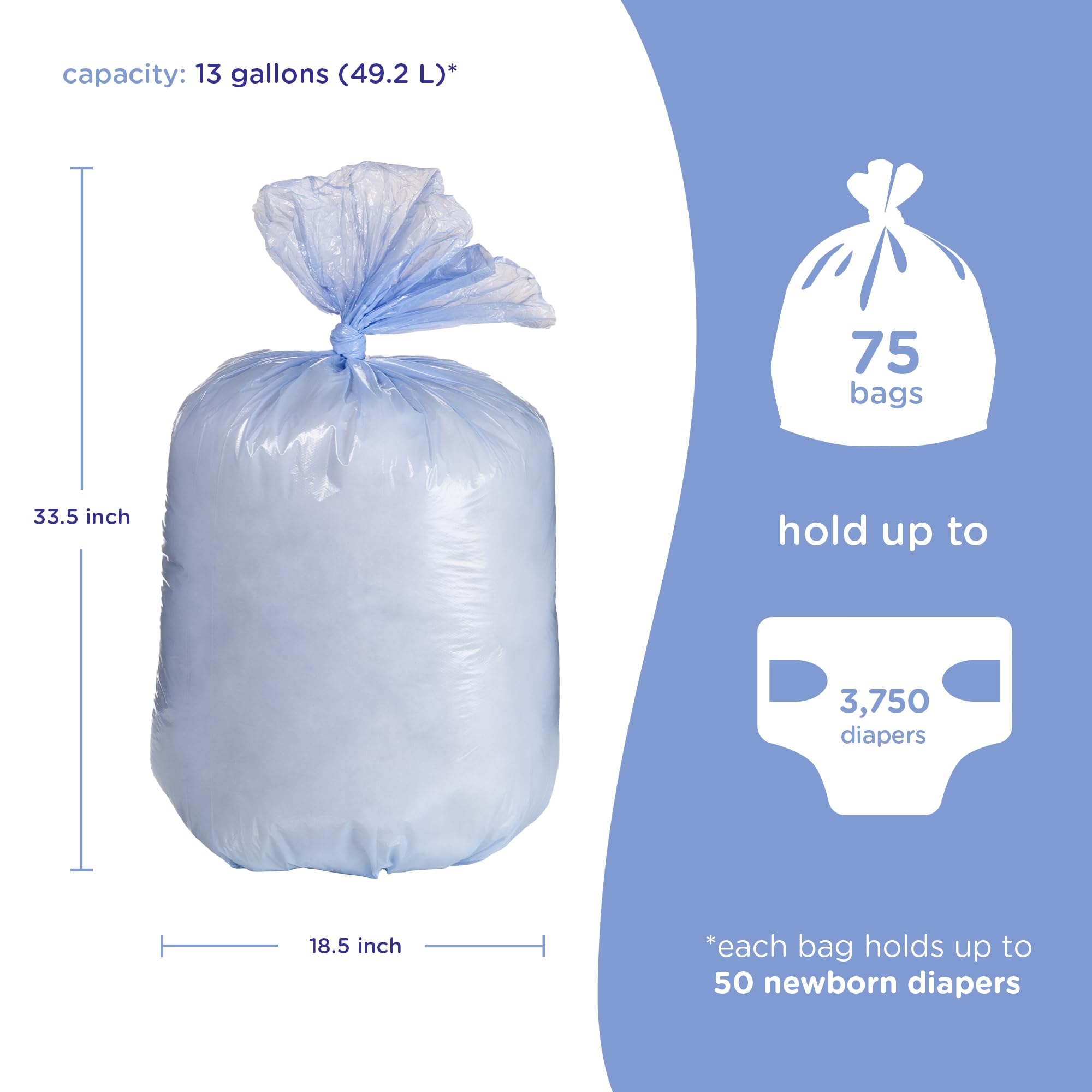 Ubbi Diaper Pail Plastic Bags, Disposable Baby Waste Bags, 3 Pack, 75 Count, 13-Gallon Bags 🍁 All In One Marketplace Canada