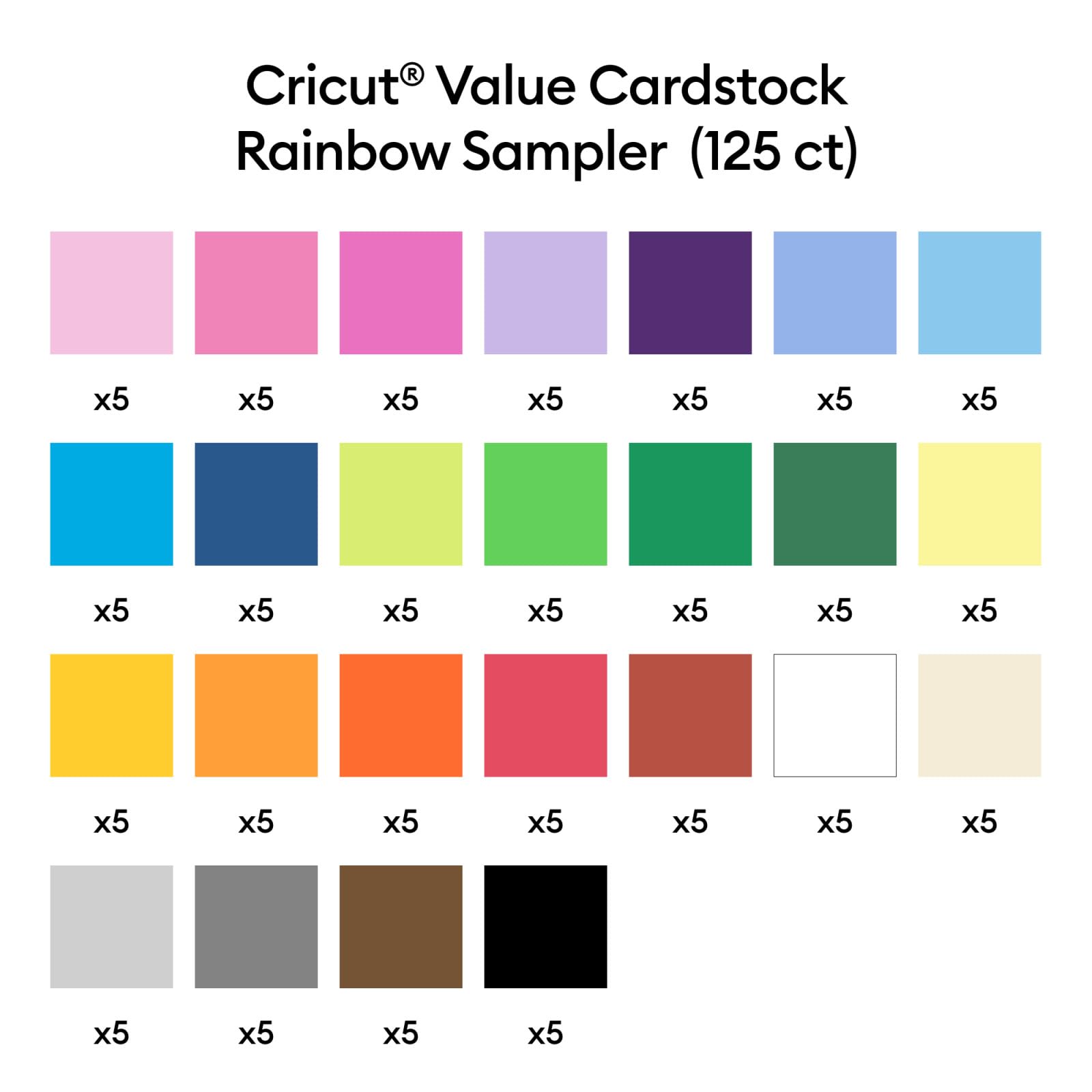 Cricut Value Cardstock Paper, Rainbow Sampler - 125 Sheets (8.5