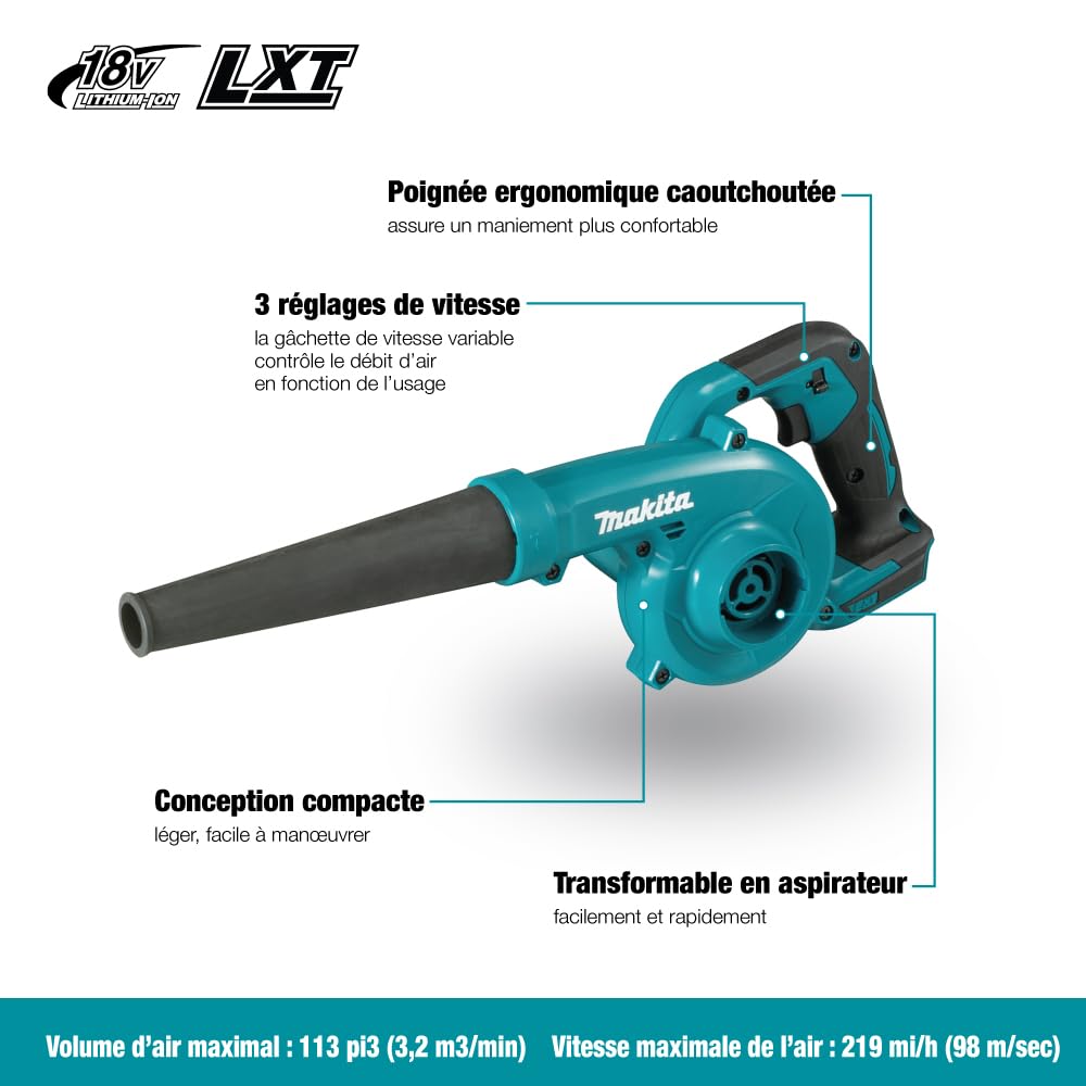 Makita 18V LXT 113 CFM Blower 3-Speed Variable Control, High Air Volume & Speed, Converts to Vacuum, Ergonomic Soft-Grip Design for Efficient Clean-Up (Tool Only) 🍁 All In One Marketplace Canada