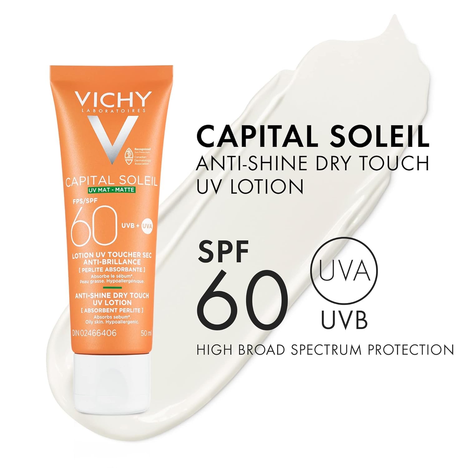 Vichy Face Sunscreen SPF 60, Capital Soleil Matte Finish, Dry Touch SPF Lotion for Face, Non-Greasy, Non-Comedogenic, No White Cast, Fragrance-Free, Hypoallergenic, Travel Size Sunscreen, 50mL 🍁 All In One Marketplace Canada