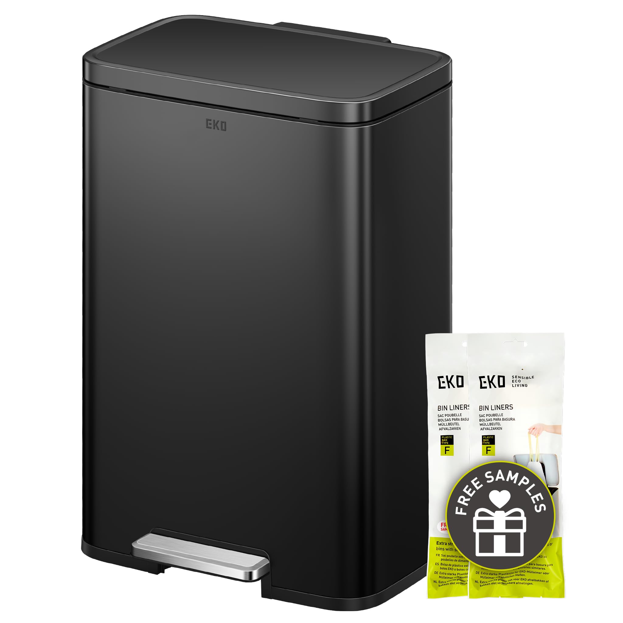 EKO Madison Matte Black 50 Liter/13.2 Gallon Step Trash Can with Inner Liner - Fingerprint Resistant Finish 🍁 All In One Marketplace Canada