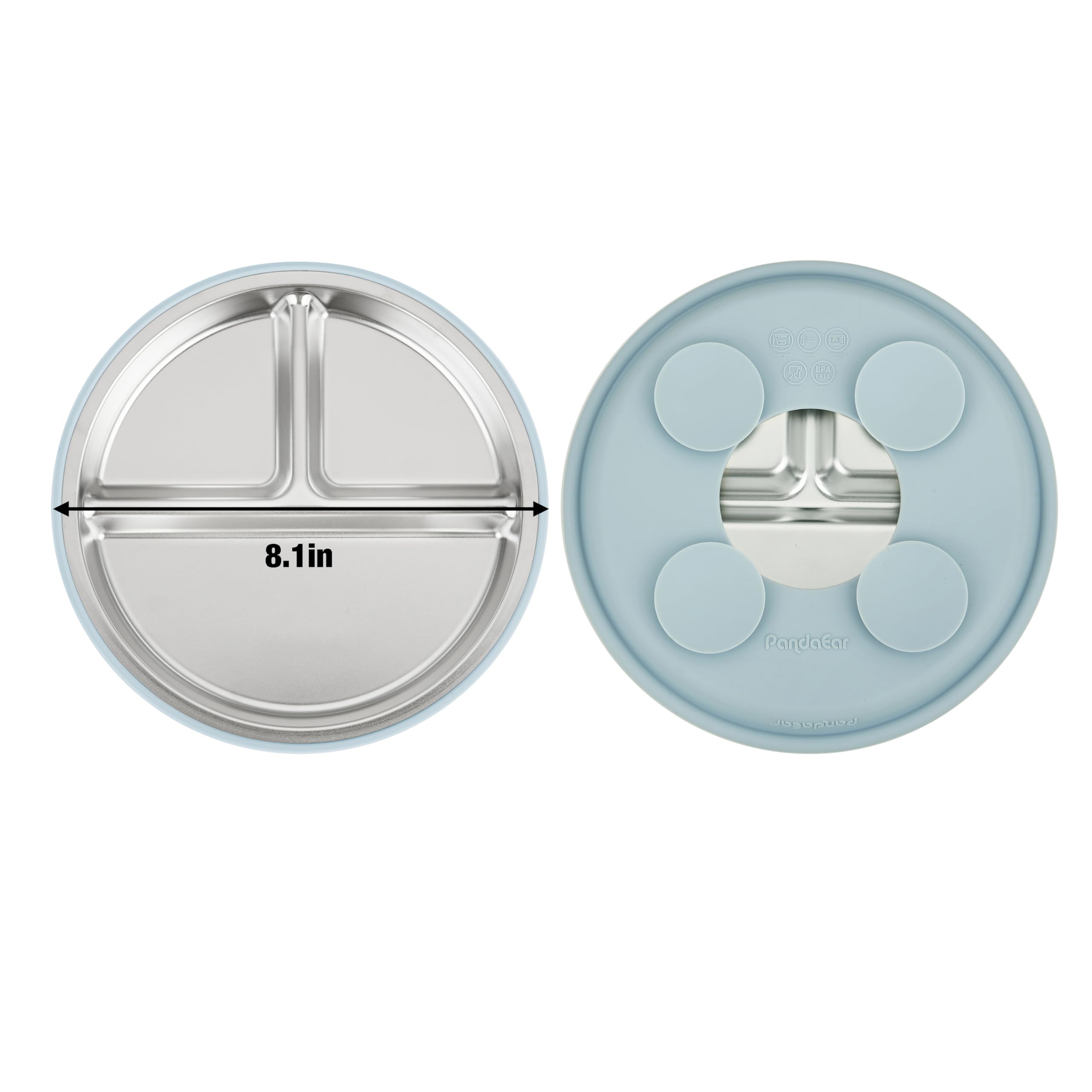 PandaEar 3 Pack Stainless Steel Baby Plates with Suction, Divided Toddler Plate for Baby Led Weaning Supplies, Non-Slip Suction Plates Baby Feeding Set, Dishwasher Safe (Blue/Green/Brown) 🍁 All In One Marketplace Canada