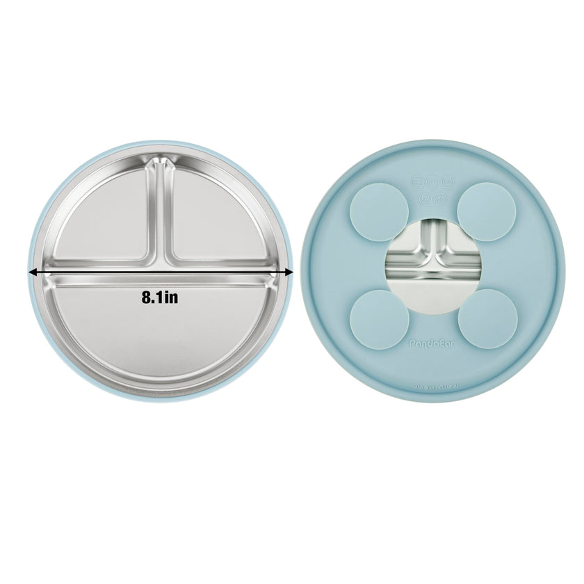 PandaEar 3 Pack Stainless Steel Baby Plates with Suction, Divided Toddler Plate for Baby Led Weaning Supplies, Non-Slip Suction Plates Baby Feeding Set, Dishwasher Safe (Blue/Green/Brown) 🍁 All In One Marketplace Canada
