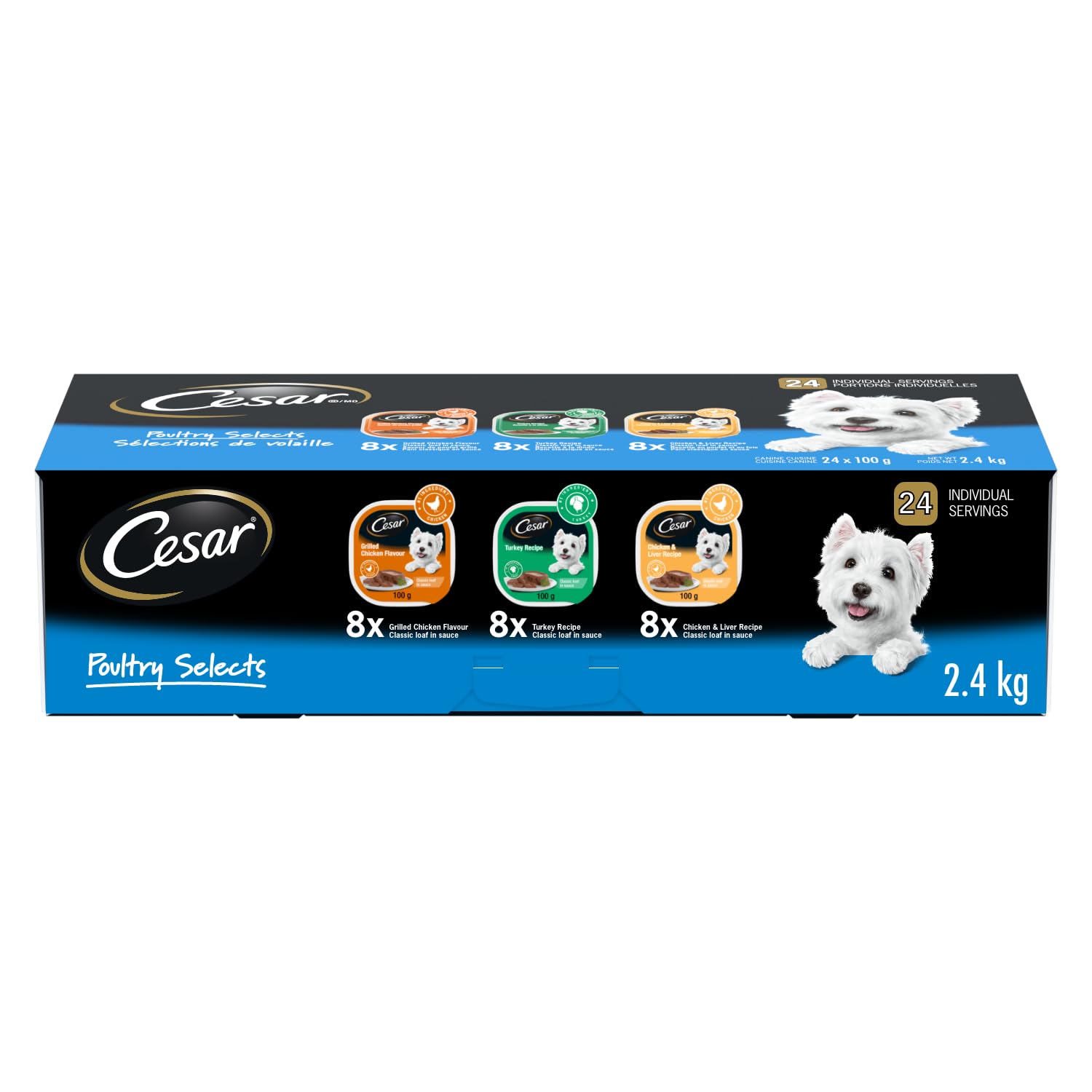 CESAR Classic Loaf in Sauce Wet Dog Food Poultry Selects Variety Pack, 8 Grilled Chicken Flavour, 8 Turkey Recipe & 8 Chicken & Liver Recipe, 24x100g Trays 🍁 All In One Marketplace Canada