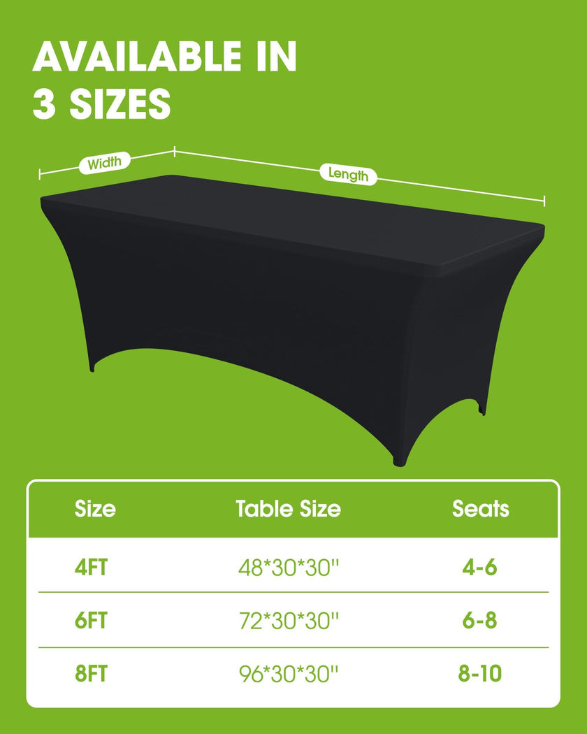 Pureegg Spandex Tablecloth 6ft - 2 Pack, Fitted and Tight Table Cloth for Rectangular Table, Wrinkle-Free and Stretch Table Cover for Party, Wedding, and Banquet, Black, 72