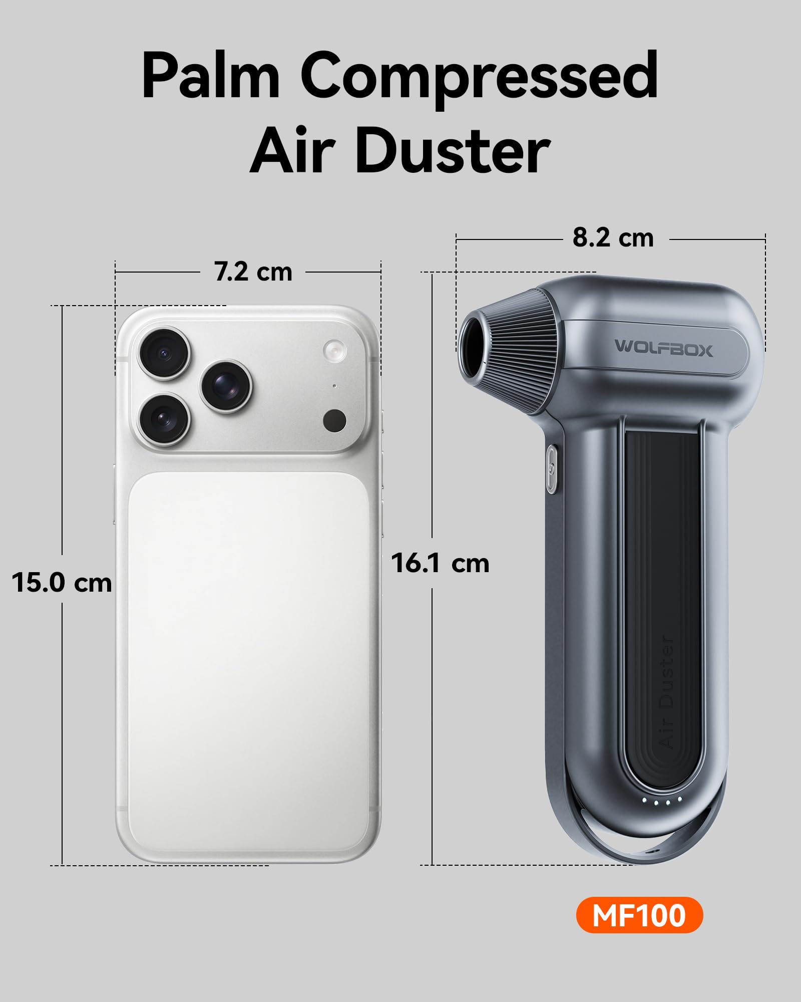 WOLFBOX MF100 Compressed Air Duster-150000RPM Super Power Cordless Air Duster, Rechargeable Brushless Motor Durable Blower, 3-Gear Adjustable Dust Blower for Computer, Keyboard, Outdoor, House and Car 🍁 All In One Marketplace Canada