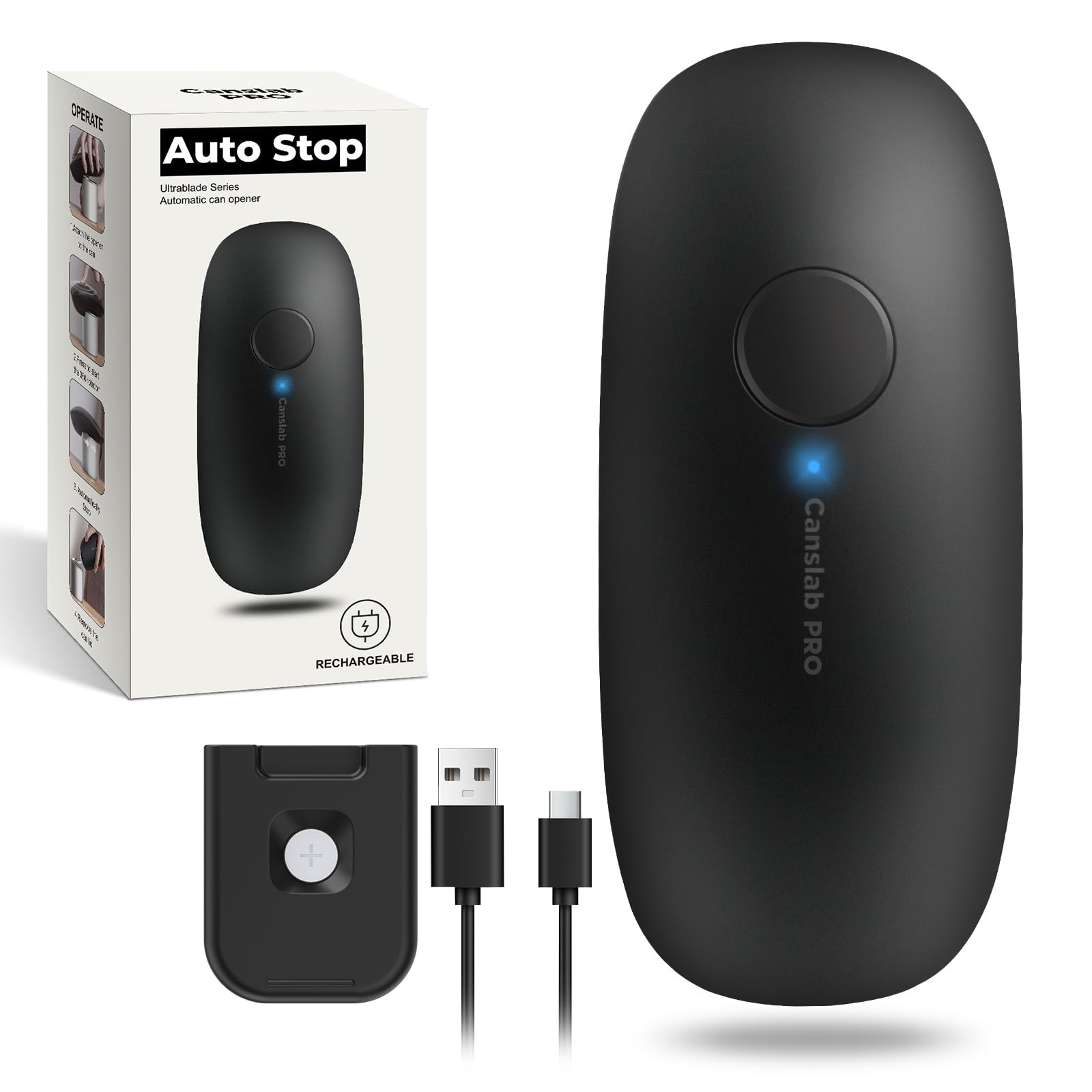Canslab Ultrablade PRO- Auto Stop Rechargeable Electric Can Opener for Seniors with Arthritis- Battery Automatic Can Opener for Any Size Can - Smooth Edge, Food Safe, Easy Handsfree One Touch, Black 🍁 All In One Marketplace Canada