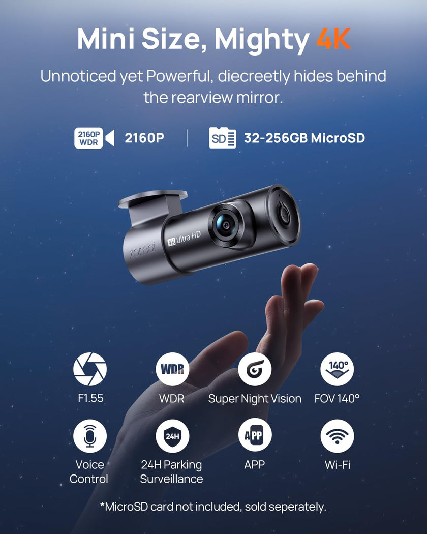 70mai 4K Front Dash Cam Built in WiFi, Smart Dash Camera for Cars, WDR, Night Vision, iOS/Android Mobile App, WDR, Night Vision, Loop Recording, Parking Monitor, Time-Lapse (M310 Plus 4K) (2160P) 🍁 All In One Marketplace Canada