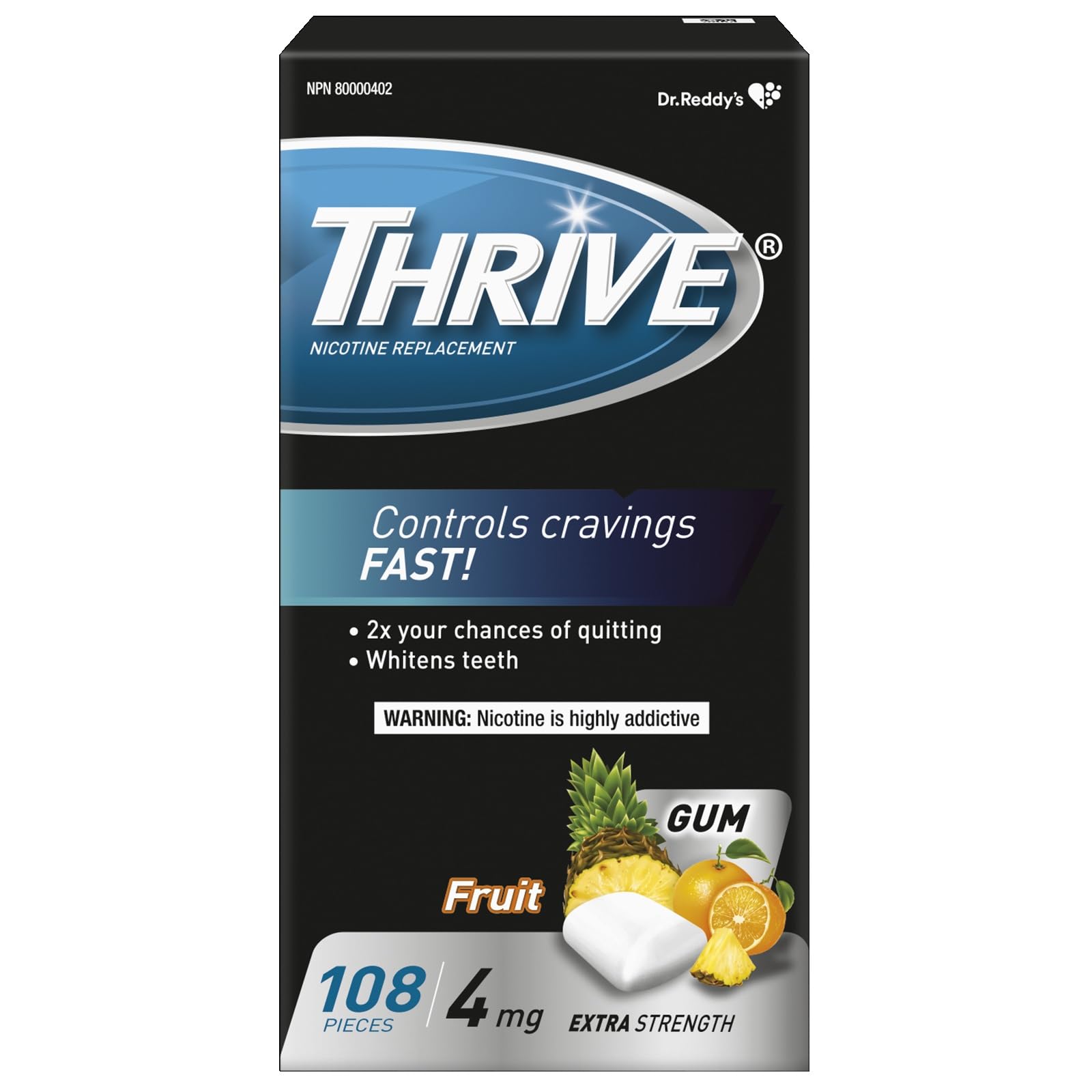 Thrive Nicotine Replacement Gum, Extra Strength, Fruit, 108 Count 🍁 All In One Marketplace Canada
