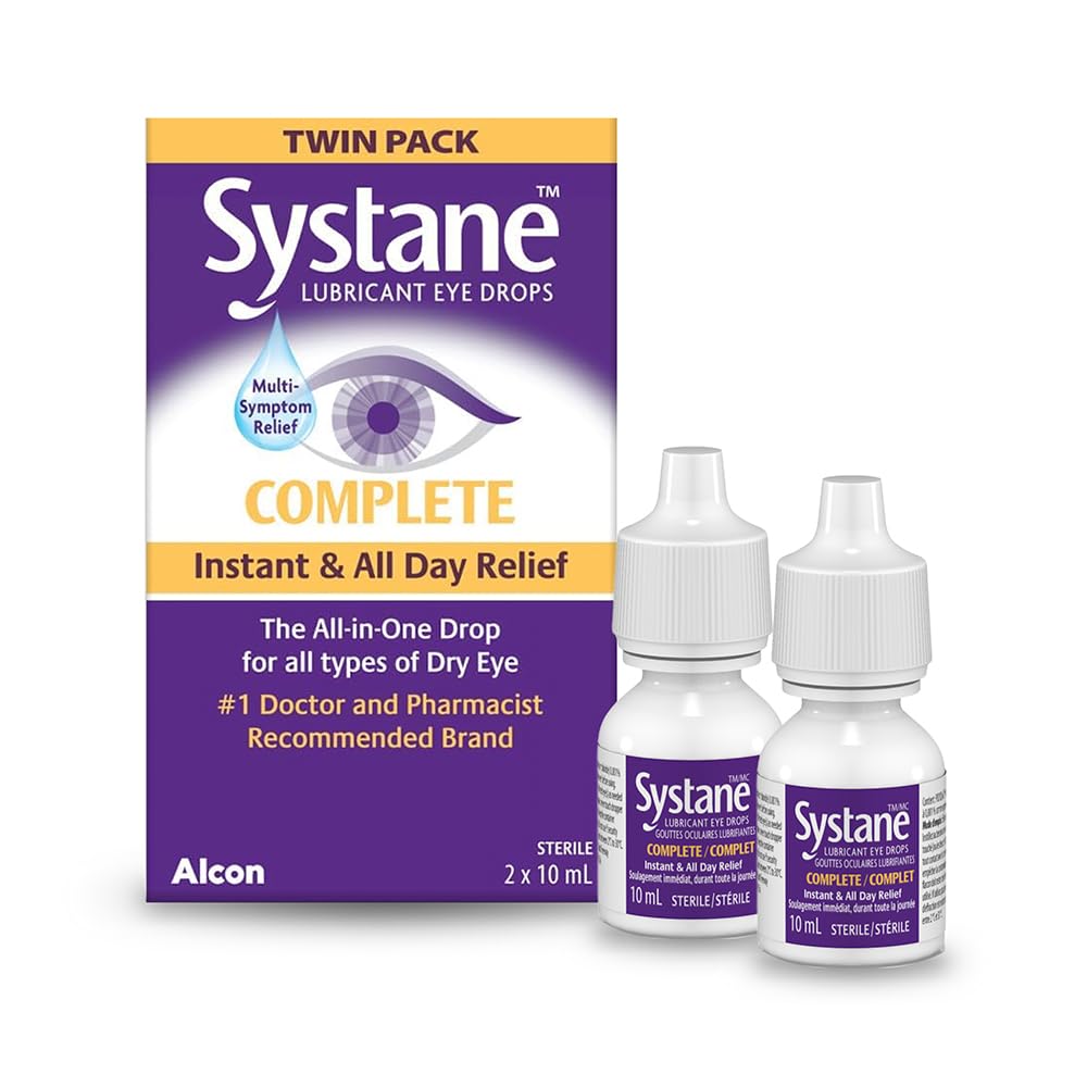 Systane Complete Lubricant Eye Drops for dry eyes, All-In-One Drops, Multi-Symptom Relief, Dry Eye Relief from Extended Screen Time - 2 x 10mL 🍁 All In One Marketplace Canada