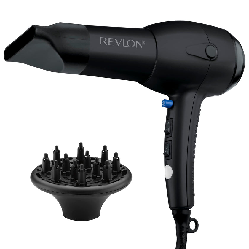 Revlon RV544FBLK Advanced Ionic Technology™ Hair Dryer with Diffuser, Powerful, Ionic Hair Dryer with Concentrator, Quick Dry, Lightweight, 2 Heat/ Speed Settings, Less Frizz, Shiny and Smooth Hair, Black 🍁 All In One Marketplace Canada
